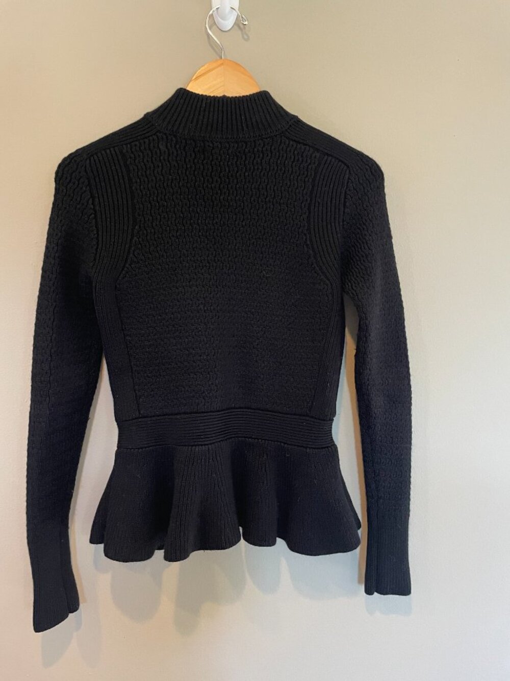 Ann Taylor Merino Blend Peplum Sweater Black Zip Mock Neck XS - Picture 5 of 5